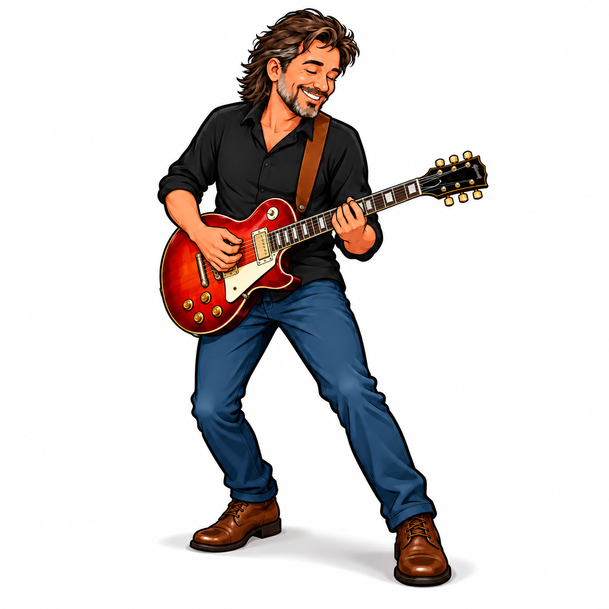 Cartoon Freek playing a red electric guitar